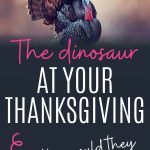 The dinosaur at your Thanksgiving. How would dinosaurs celebrate Thanksgiving? Pin with an image of a turkey, the real dinosaur (descendant) at your Thanksgiving