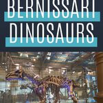 Pin with text "5 reasons to see the Bernissart dinosaurs" and an image of the one Iguanodon in a quadrupedal pose and the other Bernissart dinosaurs in the background in the bipedal pose they were placed in in the 1800s.