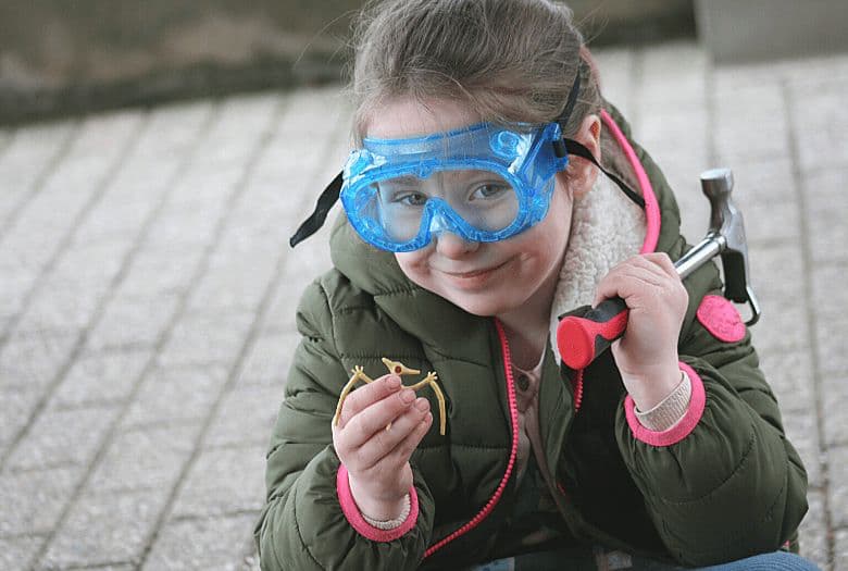 Budget dinosaur party activity idea: fossil excavation. Our LDA with her newly excavated fossil