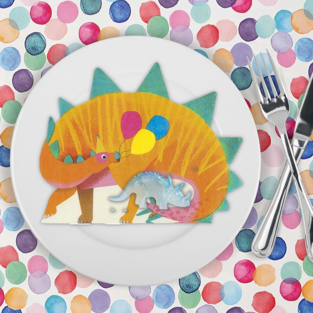 Budget dinosaur party ideas: keep your tablescapes simple and not overdone with dinosaurs, such as just dinosaur serviettes (napkins) and some toy dinosaurs