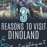Pin: 3 reasons to visit Dinoland: It's not as kitschy as it sounds, with image of a brightly painted Stegosaurus