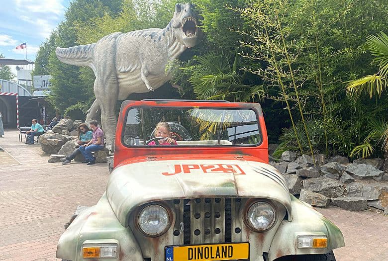 Our LDA in a jeep being chased by a T-Rex at Dinoland Zwolle
