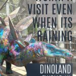 Pin: Worth visiting even when it's raining: Dinoland Zwolle, with imaged of the brightly painted Stegosaurus
