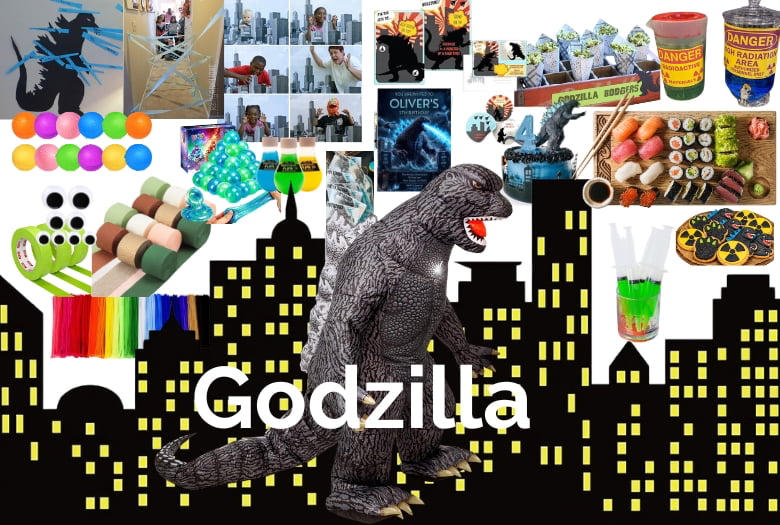 Calling all Godzilla and Kaiju fans! If you've got a birthday coming up, this Godzilla party theme is perfect for you. Check the caption for all the links to the things in this collage.