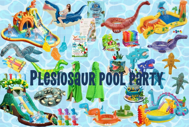 A Plesiosaur Pool Party is the perfect dinosaur party theme idea if your little dinosaur has a birthday in summer. Check the caption for more ideas on how to make this party theme work.